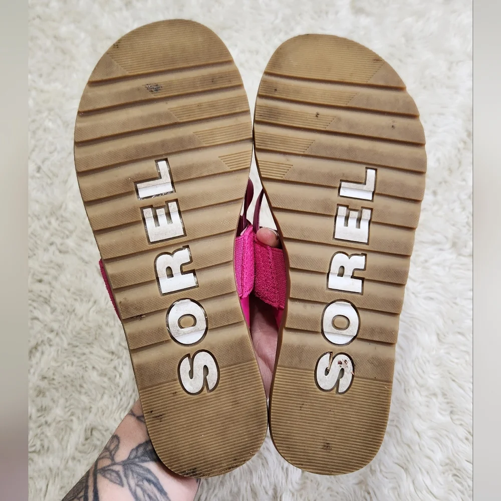 SOREL Ella II Easy Flip Sandals In Fuchsia Fizz Pink / Sea Salt Womens US 7 - Picture 8 of 9